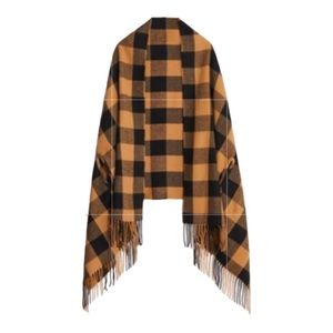 NWT J Crew Factory Black & Camel Buffalo Check Cape